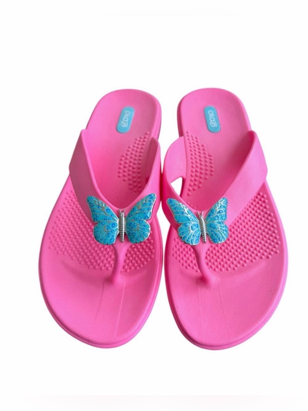 OkaB Ryann Electric Pink Butterfly Sandals Women’s M/L Beach Vacation Summer NEW